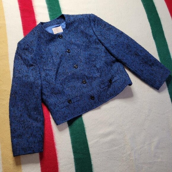 Vintage 90s Blue Tweed Pendleton Blazer - Picture 1 of 4